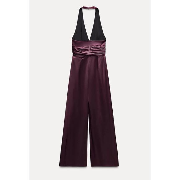 Nwt- Zara- LONG RUCHED HALTER JUMPSUIT-XS - Picture 3 of 7